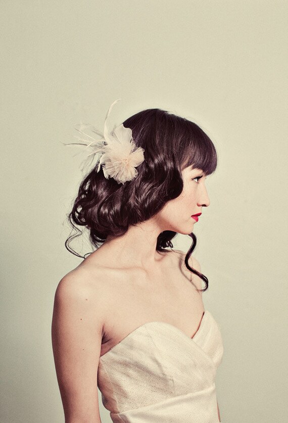 Sparkle tulle flower and feather hair pin- style 121