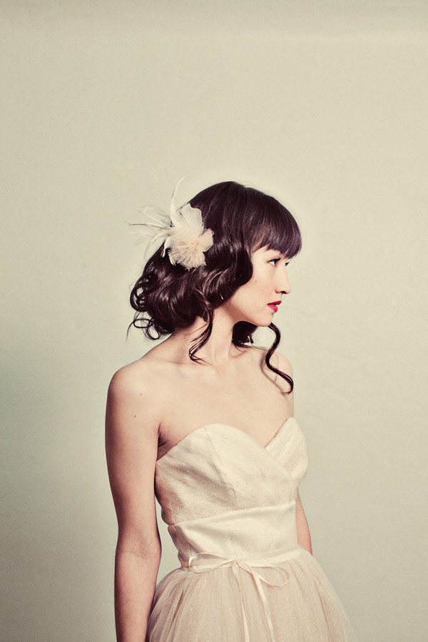 Sparkle tulle flower and feather hair pin- style 121