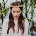 Brass flowers and leaves crown with silk ribbon ties and crystal beaded alencon lace tulle veil comb, style 502B