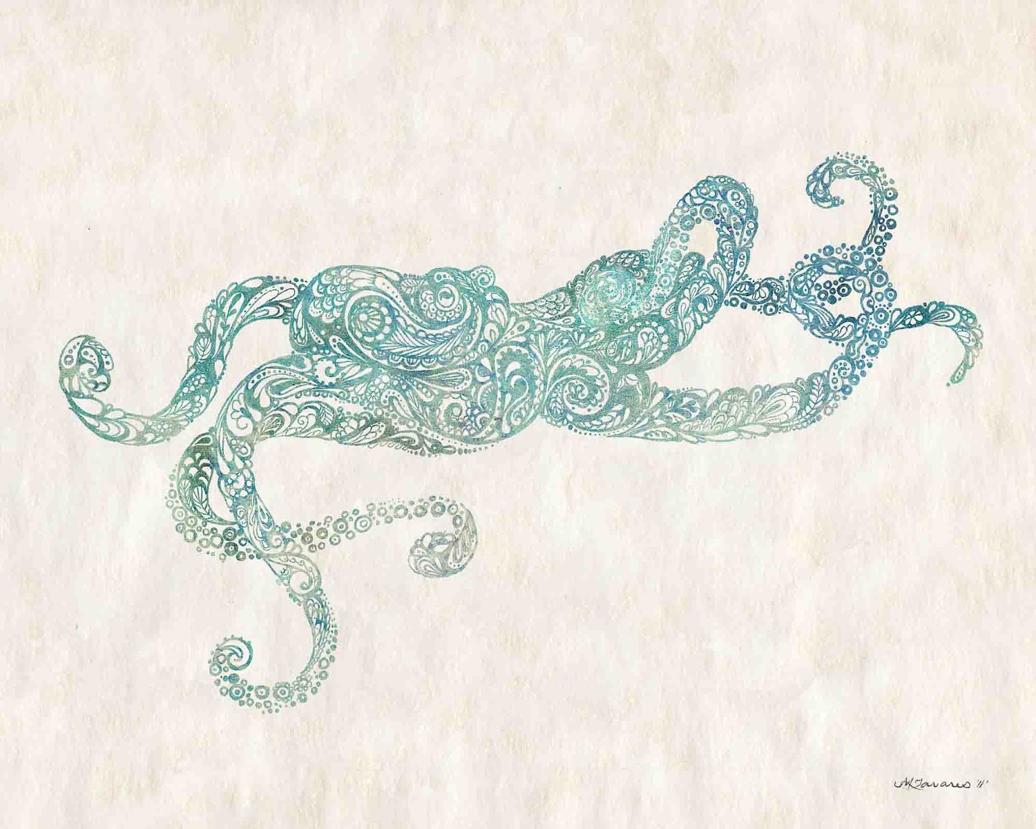 Mehndi style Octopus Print from my Original Illustration - 8"x10" Wall Art- Octopaisley