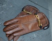 Brown and Black Gold Buckled Gloves
