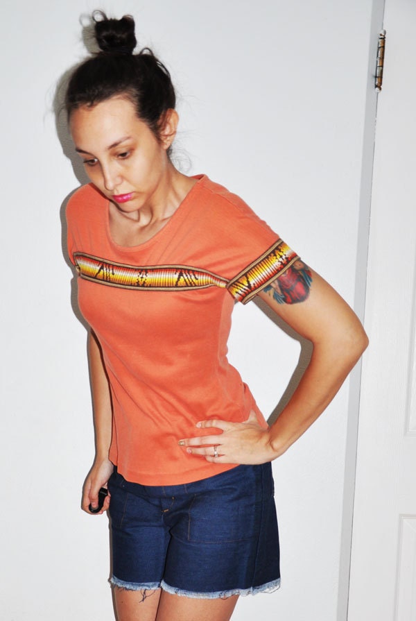 1970s Orange Tribal T Shirt