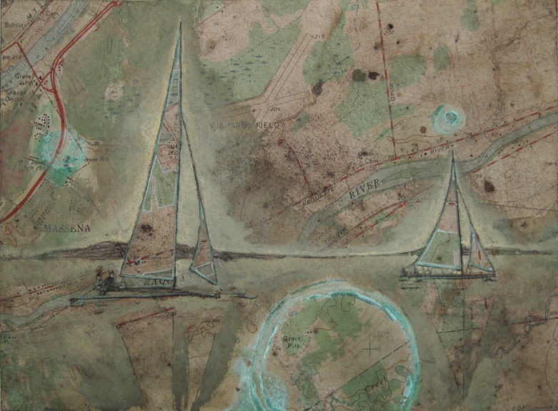 Mixed Media Drawing - Sail Boat Drawing - Michigan - Lake - Original Drawing