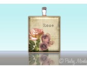 Scrabble Tile Pendant BOTANICAL GARDEN ROSE No.1 Custom Charm