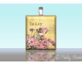 Scrabble Tile Pendant BOTANICAL GARDEN DAISY No.2 Custom Charm