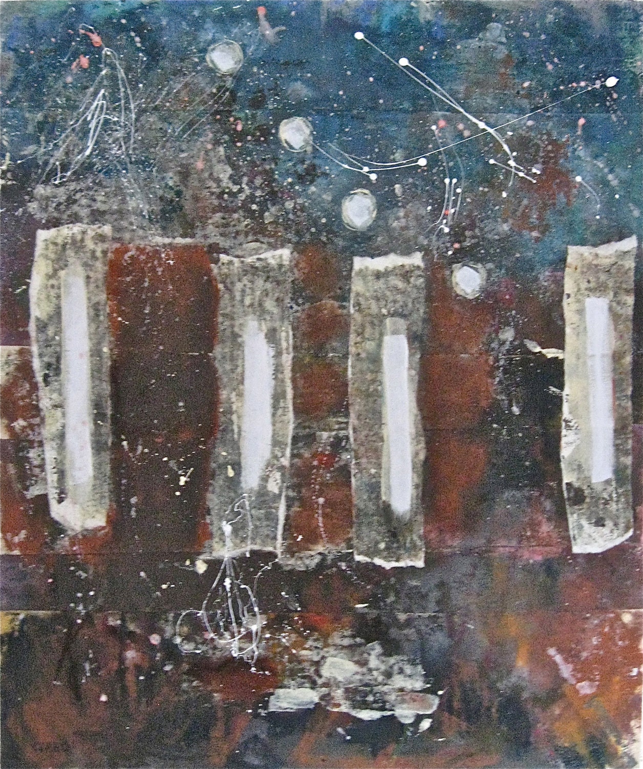 Garden of Ashes - Dramatic Subtle Mixed Media Abstract Collage on Watercolor Paper