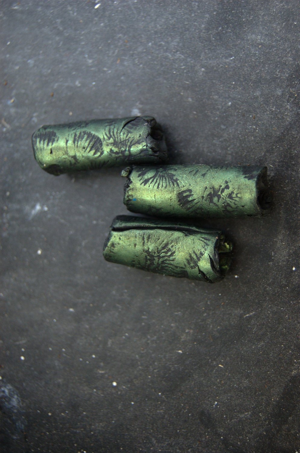 Dreadlock bead - vintage green glimmer with ancient fossil imprint - 9 mm