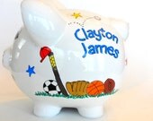 Personalized Piggy Bank Sports Baseball Football Soccer Golf Basketball Tennis
