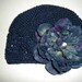 Navy blue crochet hat with large peony bloom -navy blue hat -crochet beanie hat -chemo hat-