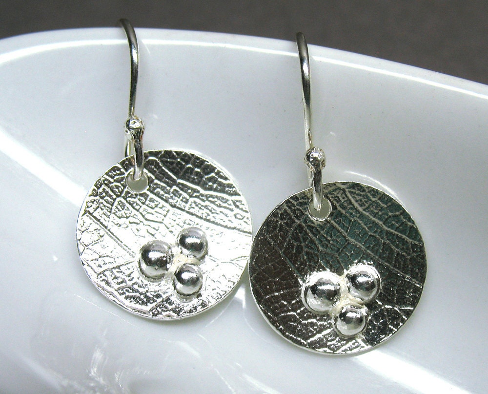 Sterling Silver Leaves and Dots Discs on Hooks