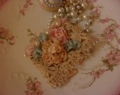 The Lillianna Lace Cuff with Vintage Lace and French Ribbon Work Roses and Pearls