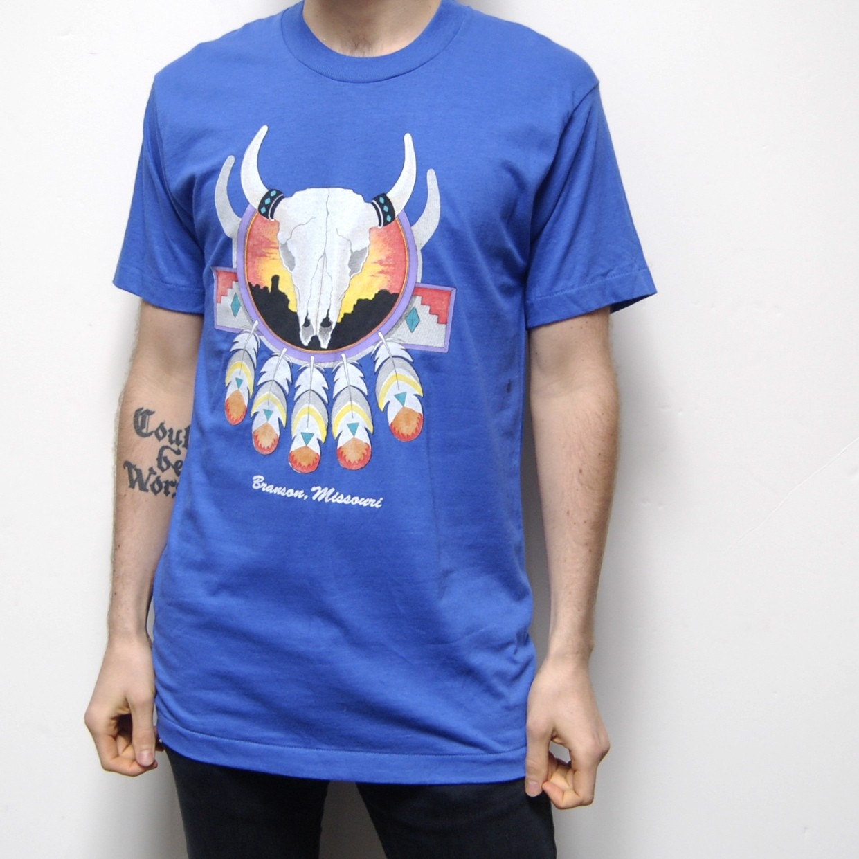 DREAM CATCHER sunset canyon BUFFALO skull cotton t-shirt