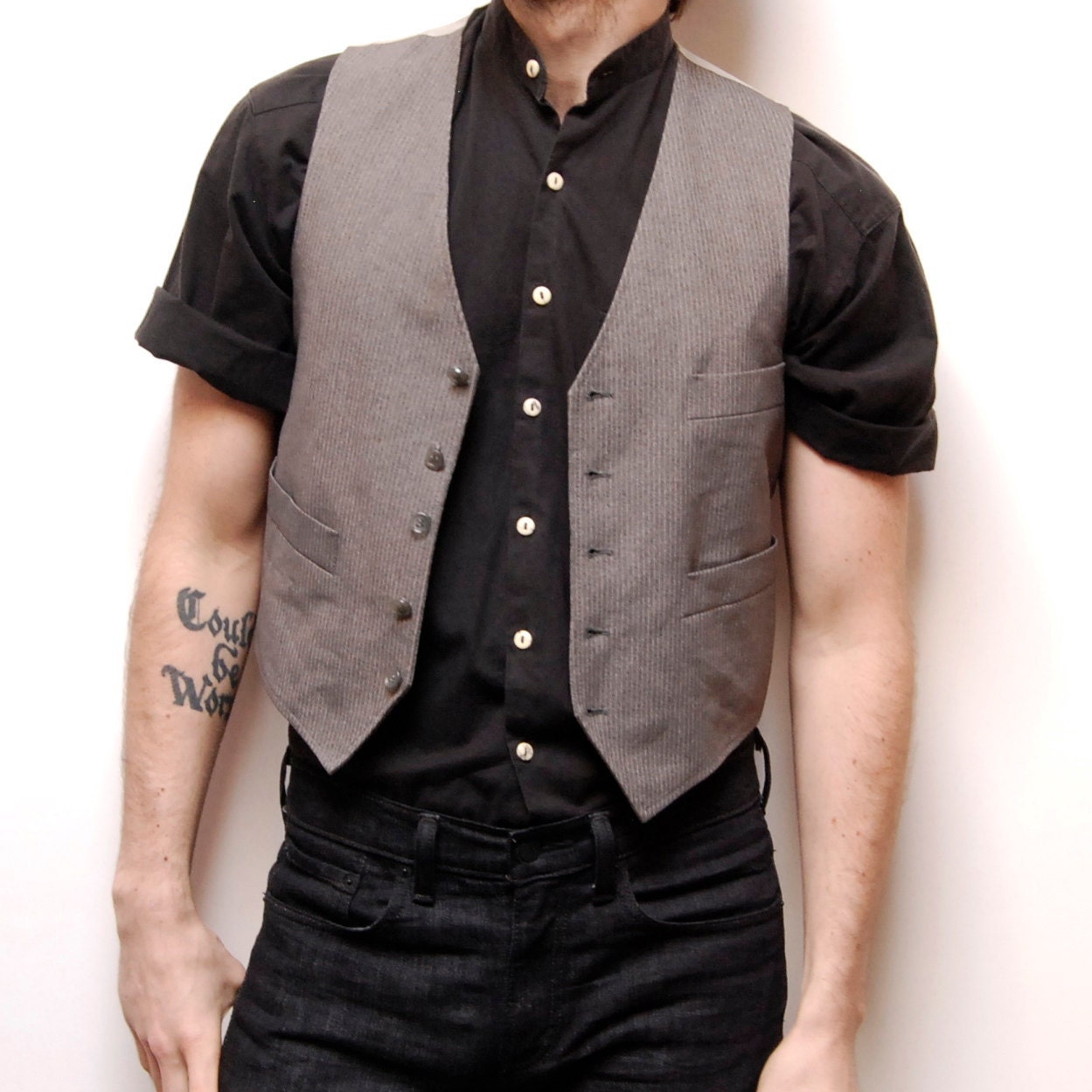GREY AND SILVER small button up vest