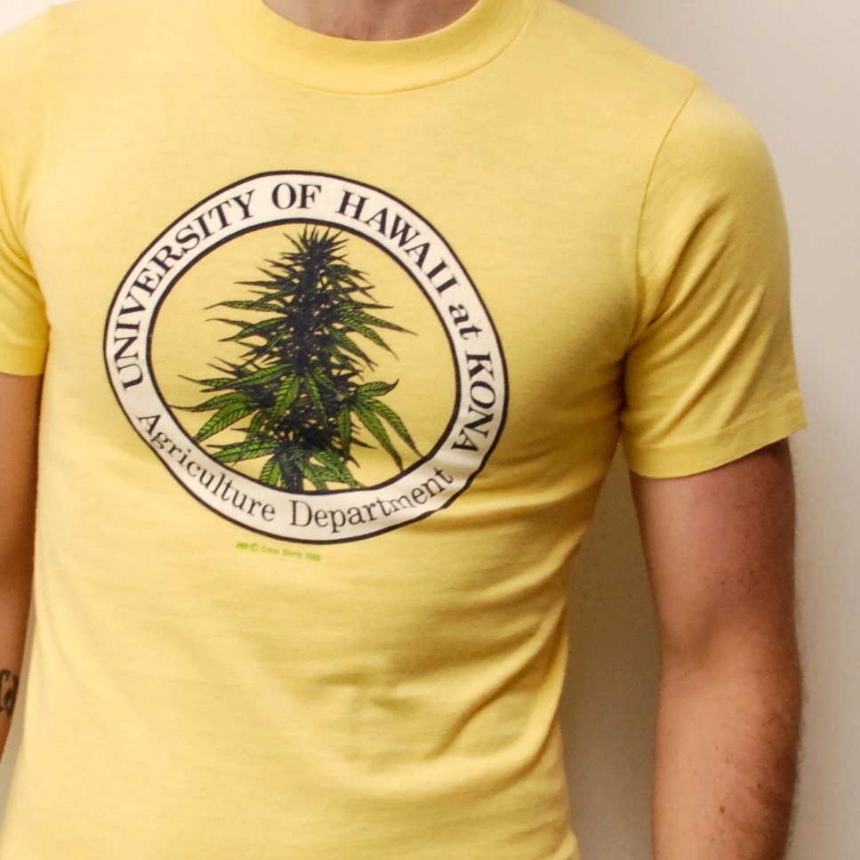 MARIJUANA 1980 rare Hawaii University COTTON-shirt made in usa