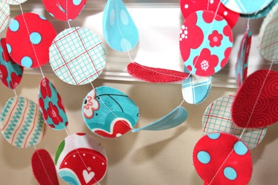 Fabric Circle Garland - Summertime in Red and Turquoise Il_570xn