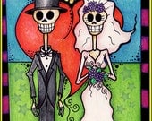 PERSONALIZED -- Day of the Dead / Dia De Los Muertos Bride and Groom Matted Print