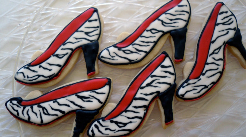 Zebra Print Shoe Cookies White and Black Red Stiletto High Heels Birthday Party Il_170x135