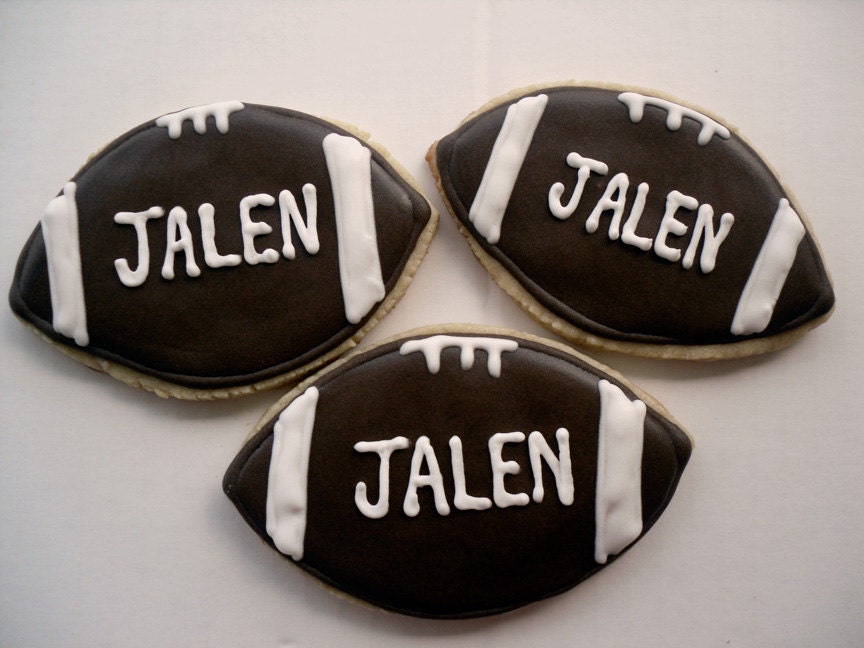 Football Sugar Cookies 1 dozen Party Favors Boy Birthday Baby Shower Father's Day