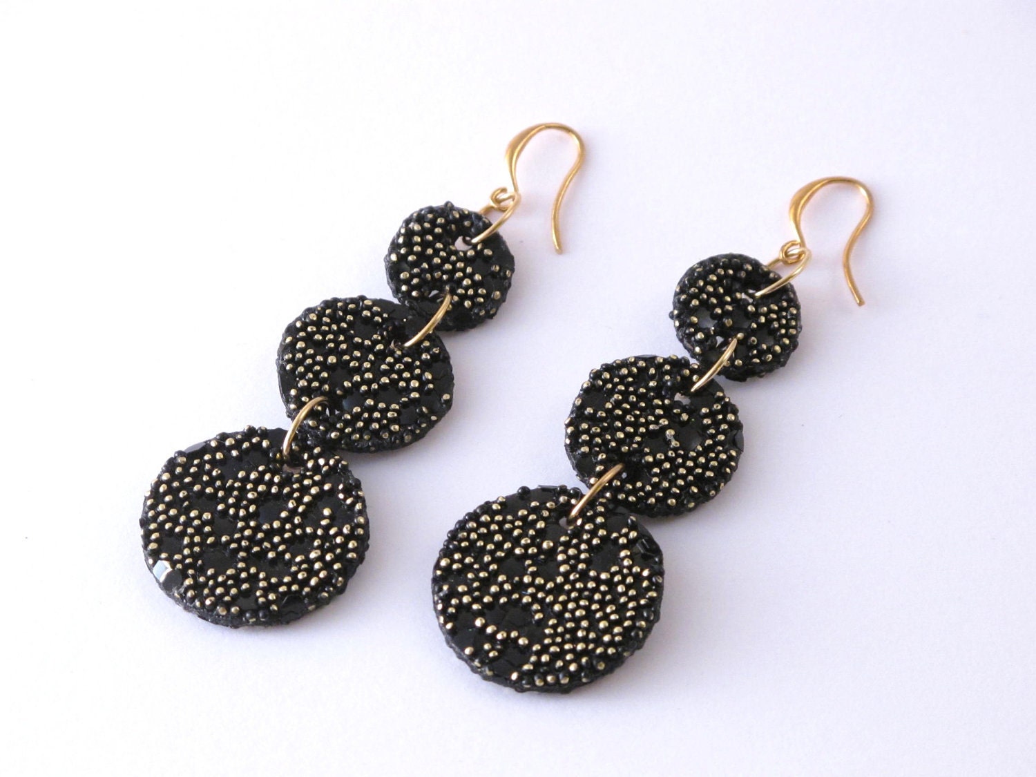 Circles earrings, black and gold glitter