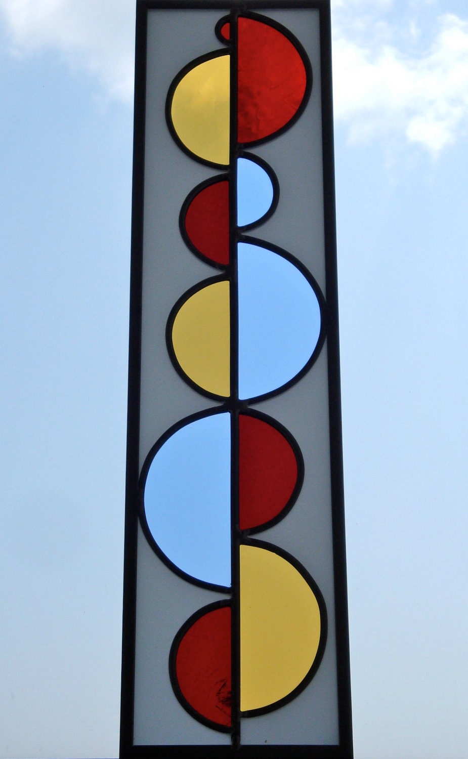 SALE / / / Stained Glass Window Half Circle No.2 in Red, Yellow, Blue and White