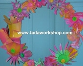 Upcycled Flower Wreath, made from recycled plastic bottles