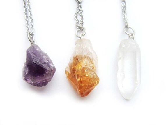 The Trio Crystal Quartz Point Citrine and Amethyst Necklaces Set of 3 Free Shipping