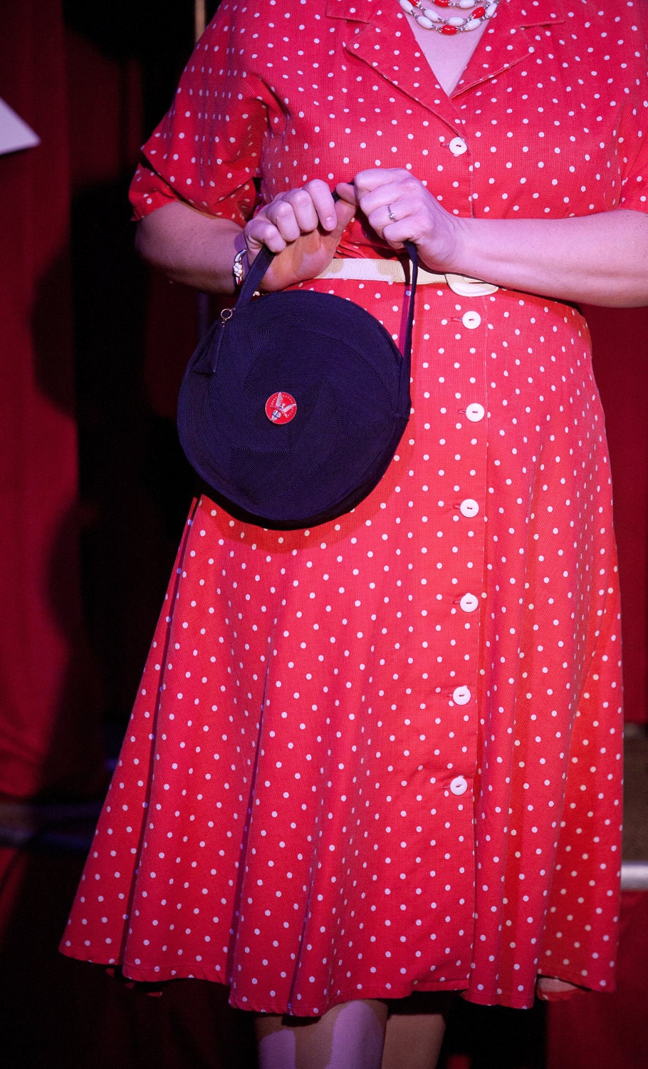 Vintage 1950s Large Red Dress Polka Dot Pique Shirt Dress 48-36-50 XL