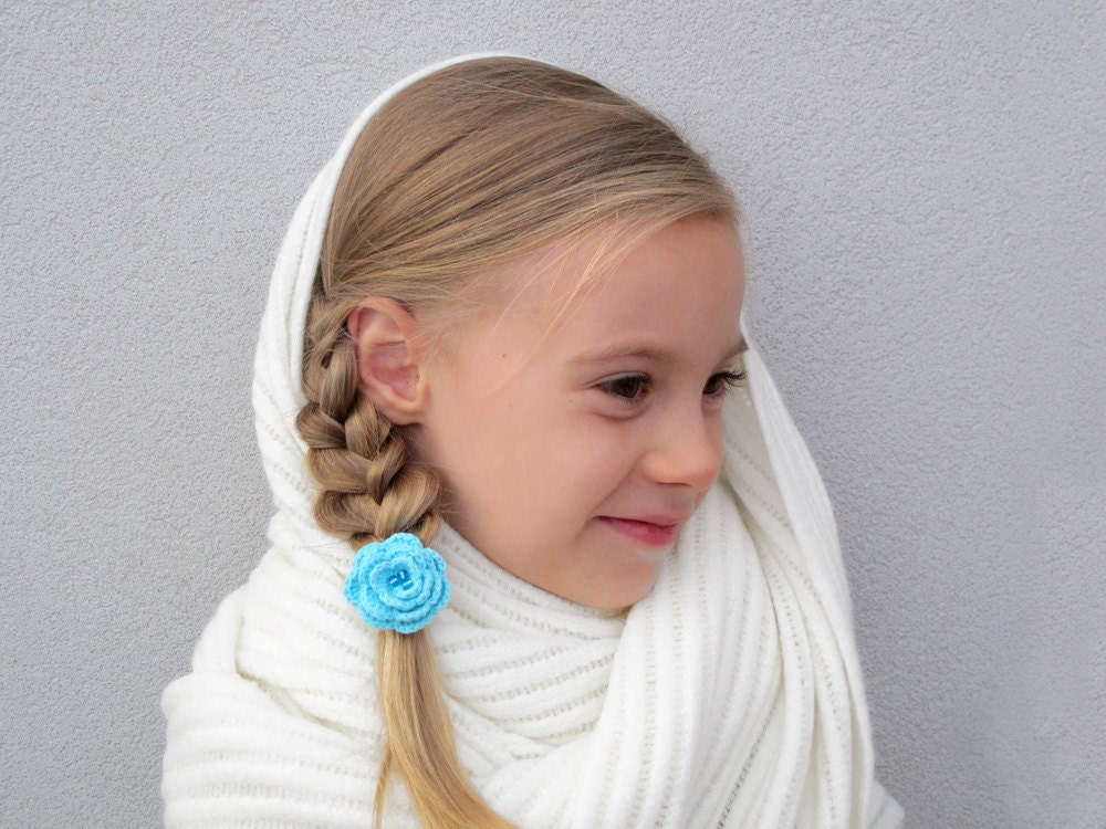 Turquoise crochet flower elastic hair ties - Set of 2