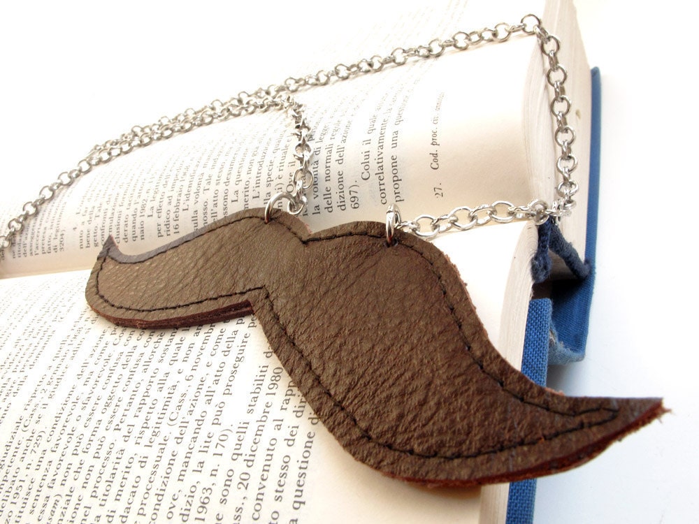 Brown leather mustache pendant