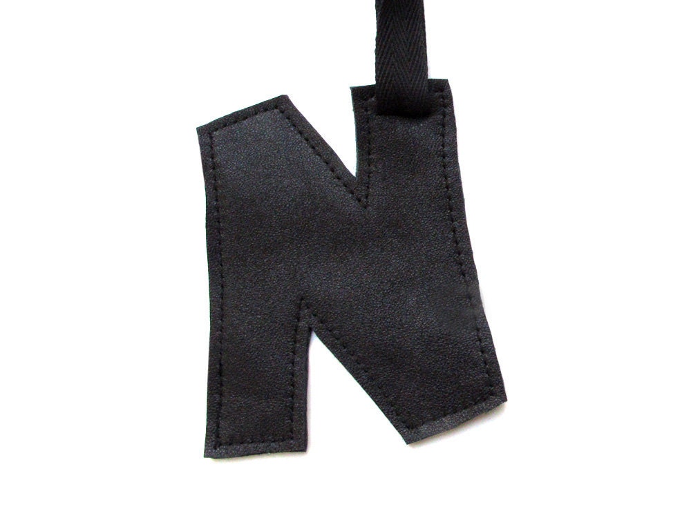 Personalized Luggage Tag black leather monogram initial letter custom made choose your color Travel Gift