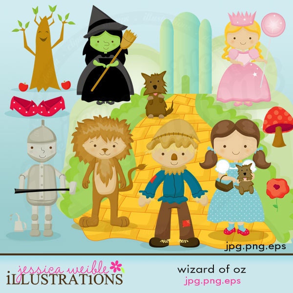 Wizard of Oz Cute Digital Clipart for Card Design, Scrapbooking, and Web Design