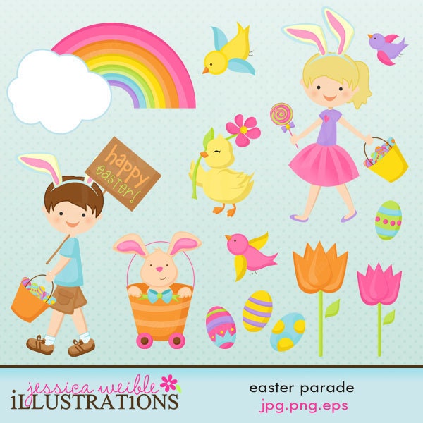Easter Parade Cute Digital Clipart for Card Design, Scrapbooking, and Web Design Il_170x135