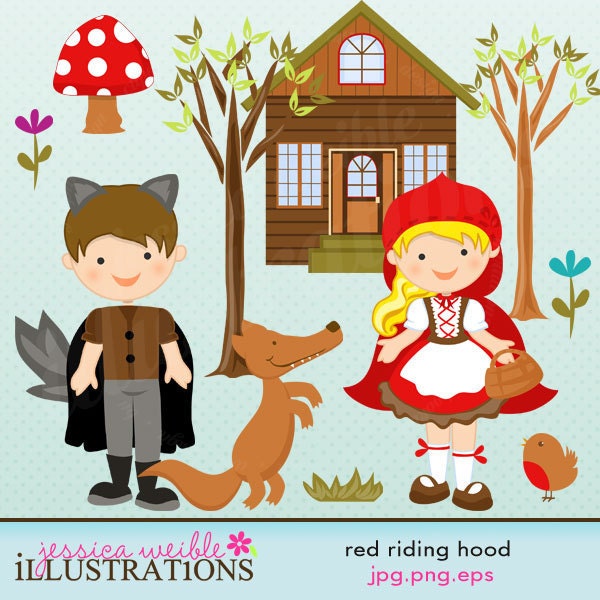 Red Riding Hood Cute Digital Clipart for Card Design, Scrapbooking, and Web Design Il_170x135
