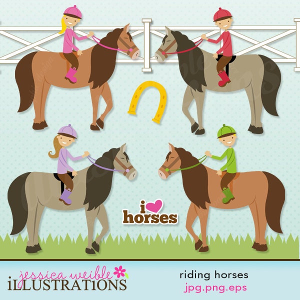 Riding Horses Cute Digital Clipart for Card Design, Scrapbooking, and Web Design Il_570xn