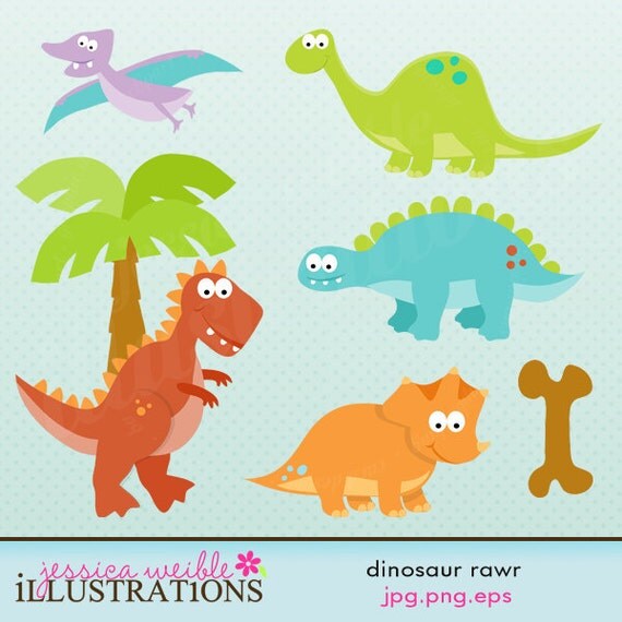 Dinosaur Rawr Cute Digital Clipart for Card Design, Scrapbooking, and Web Design Il_570xn
