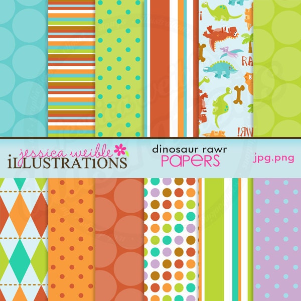 Dinosaur Rawr Cute Digital Papers for Commercial or Personal Use, Dinosaur Papers, Dinosaur Patterns Il_570xn