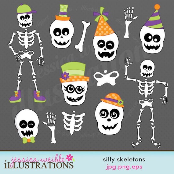 Silly Skeletons Cute Digital Clipart for Card Design, Scrapbooking, and Web Design Il_570xn