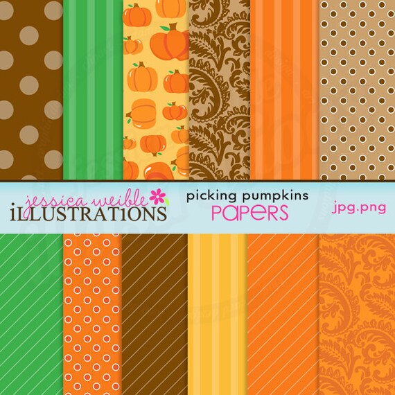 Picking Pumpkins Cute Digital Papers Backgrounds for Card Design, Scrapbooking, and Web Design Il_570xn