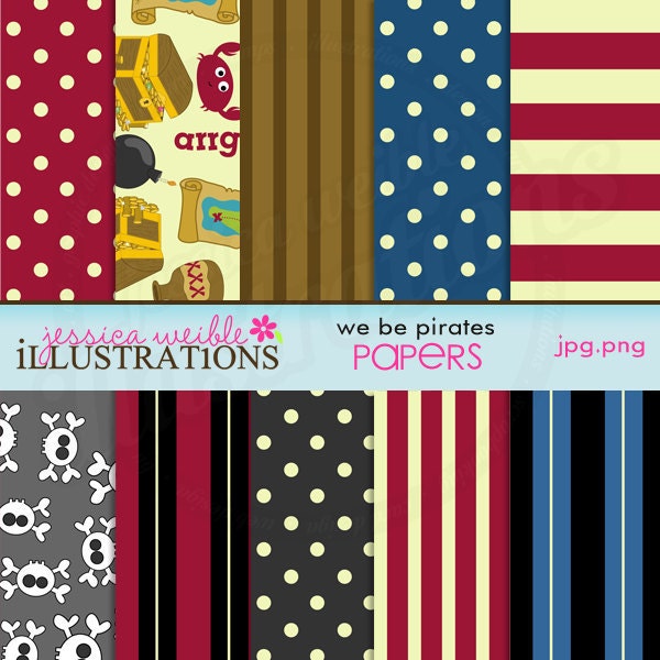 We Be Pirates Cute Digital Papers for Card Design, Scrapbooking, and Web Design Il_570xn
