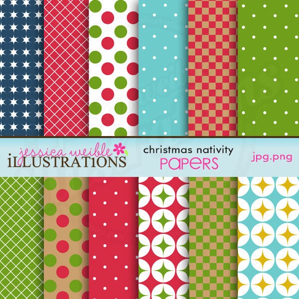 Christmas Nativity Cute Digital Papers for Card Design, Scrapbooking, and Web Design Il_570xn