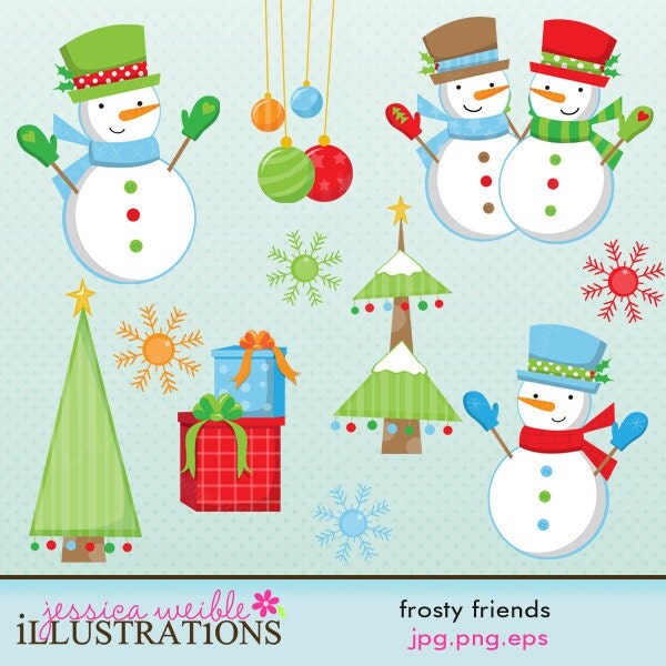 Frosty Friends Cute Digital Clipart for Card Design, Scrapbooking, and Web Design Il_570xn