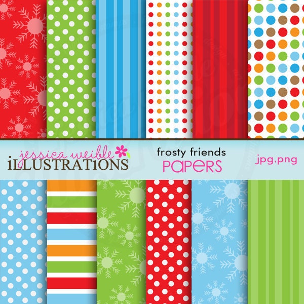 Frosty Friends Cute Digital Papers for Card Design, Scrapbooking, and Web Design Il_570xn