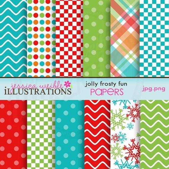 Jolly Frosty Fun Cute Digital Papers for Card Design, Scrapbooking, and Web Design Il_570xn