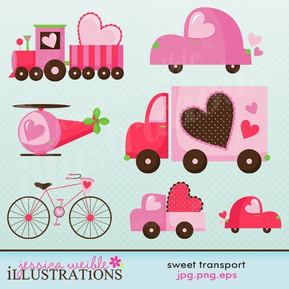 Sweet Transport Valentine Cute Digital Clipart for Card Design, Scrapbooking, and Web Design Il_570xn