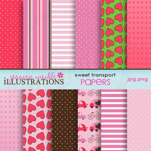 Sweet Transport Cute Digital Papers for Card Design, Scrapbooking, and Web Design Il_570xn