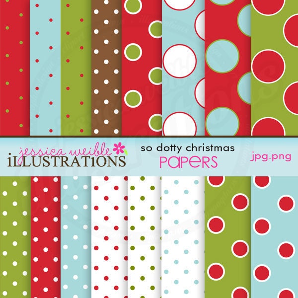 So Dotty Christmas Cute Digital Papers for Card Design, Scrapbooking, and Web Design Il_570xn