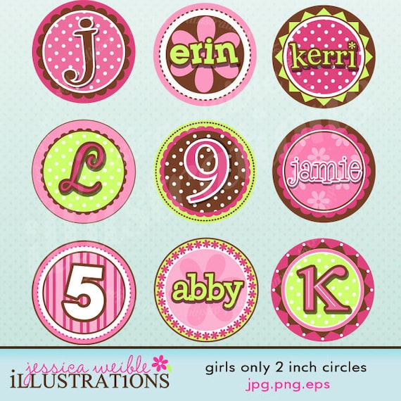 Girls Only 2 Inch Circles, Customizable Printable Party Favors, Toppers, Tags, Circles, BLANK Party Favor Circles Il_570xn