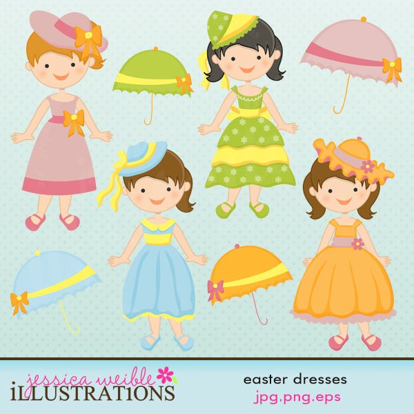 Easter Dresses Cute Digital Clipart for Card Design, Scrapbooking, and Web Design Il_570xn