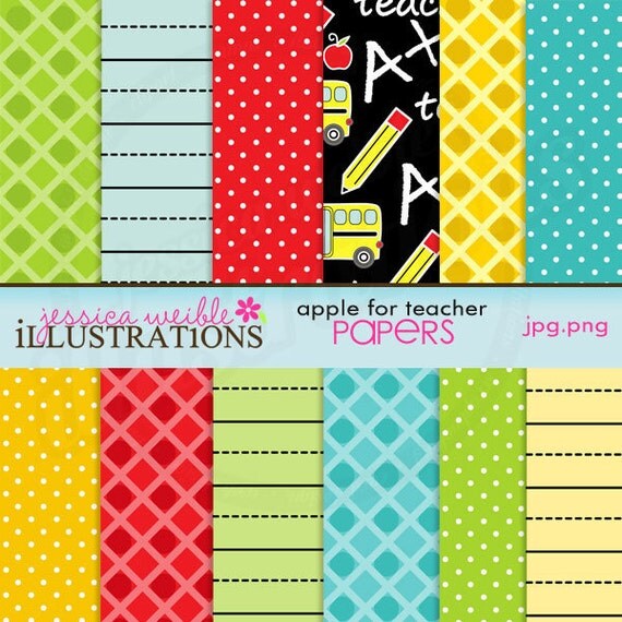 Apple For Teacher Cute Digital Papers for Card Design, Scrapbooking, and Web Design Il_570xn