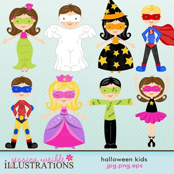 Halloween Kids Cute Digital Clipart for Card Design, Scrapbooking, and Web Design Il_570xn